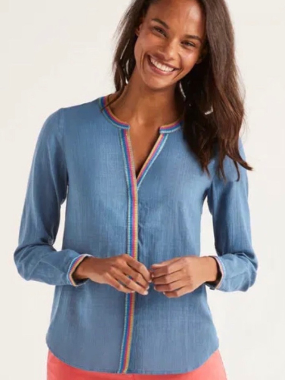 Boden Clea Embroidered Blouse Size 2 XS Blue Pink Yellow Turquoise, New